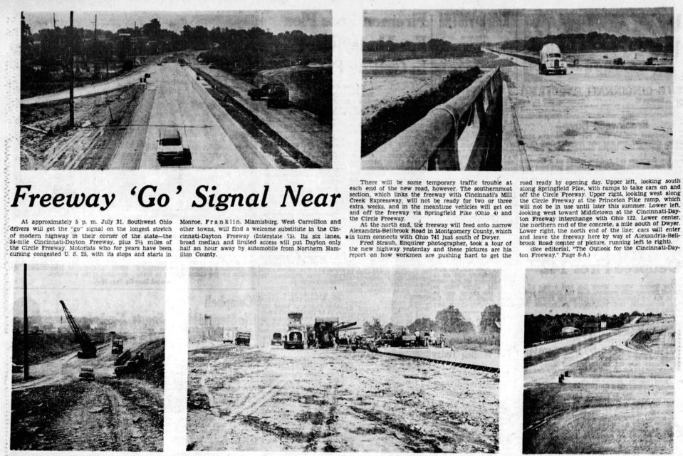 Photos show construction on the new Cincinnati-Dayton Freeway in The Cincinnati Enquirer from July 21, 1960.