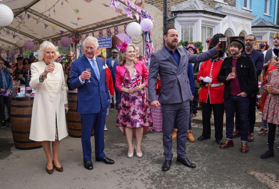 Danny Dyer pictured with Charles and Camilla on an episode of ‘EastEnders’ (PA Media)