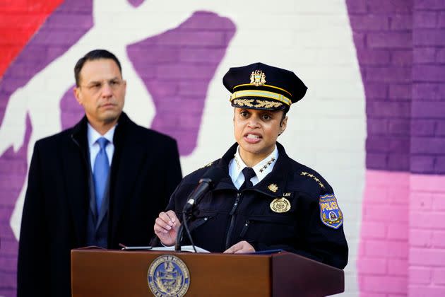 Philadelphia Police Commissioner Danielle Outlaw is joined by Shapiro at a news conference on Dec. 14, 2021, about a drop in crime in the city. Shapiro has been endorsed by a number of law enforcement officials and labor unions. (Photo: Matt Rourke/Associated Press)