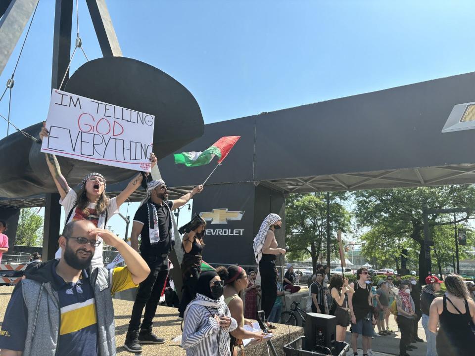 Pro-Palestinian protesters gather in Detroit ahead of a campaign stop from President Joe Biden.
