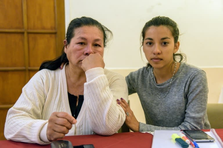 Francisca Soria (L) and Lourdez Melian, mother and sister of missing submariner David Melian, at a military hotel in Mar del Plata, Argentina, on November 07, 2018