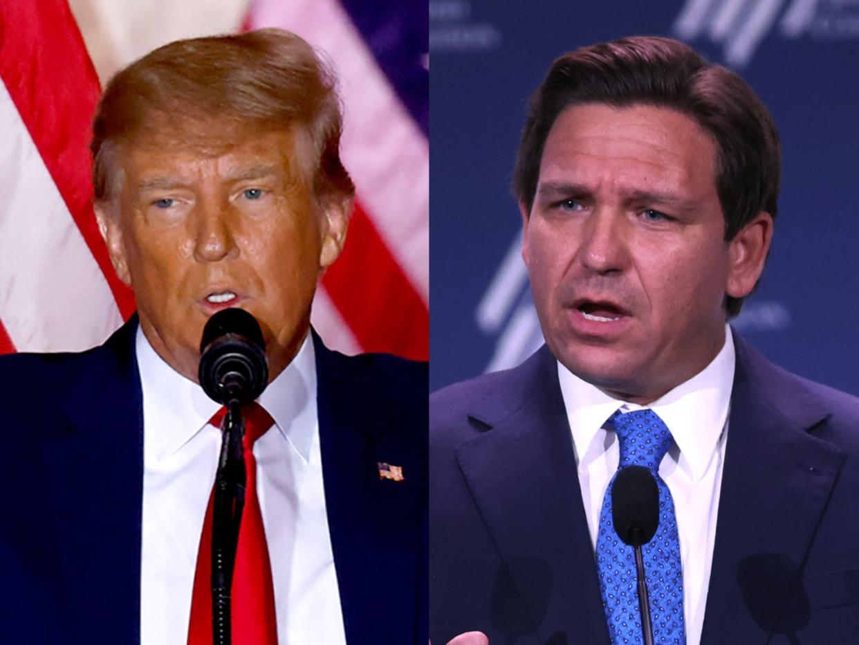 Former President Donald Trump and Florida Gov. Ron DeSantis. (Alon Skuy/AFP via Getty Images and Scott Olson/Getty Images)