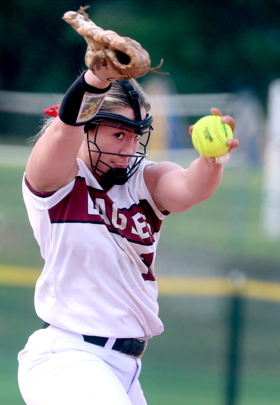 Eagleville's pitcher Addisyn Linton (11) pitches against North Greene during the Class 1A State Girls' Softball Tournament at Starplex in Murfreesboro, Tenn. on Tuesday, May 23, 2023.