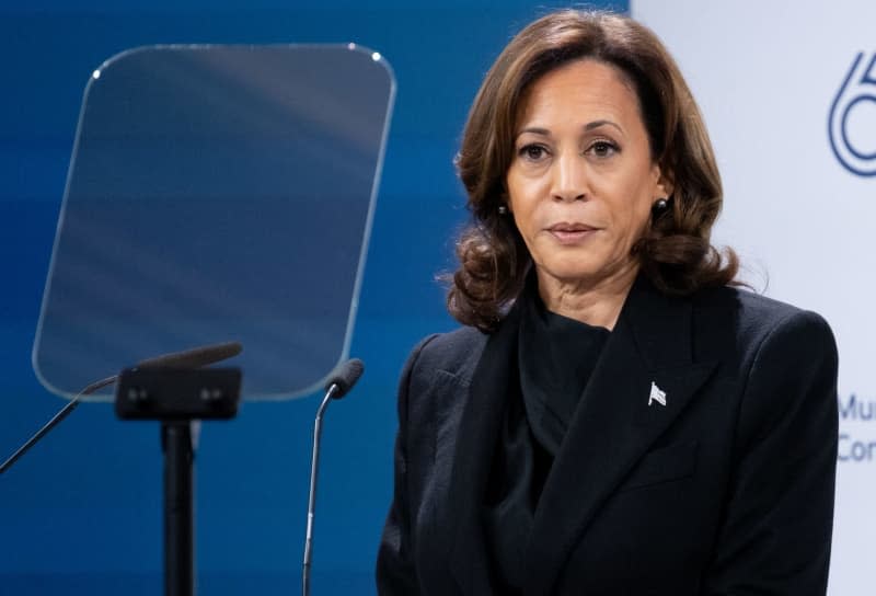 US Vice President Kamala Harris, delivers a speech at the Munich Security Conference. Around 50 heads of state and government and more than 100 ministers from all over the world are expected to attend the 60th Munich Security Conference at the Hotel Bayerischer Hof from Friday to Sunday. Sven Hoppe/dpa