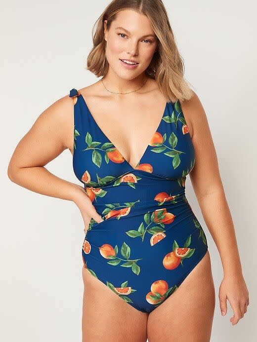 Women's Plus Size Floral Strappy V Neck One Piece Swimsuit