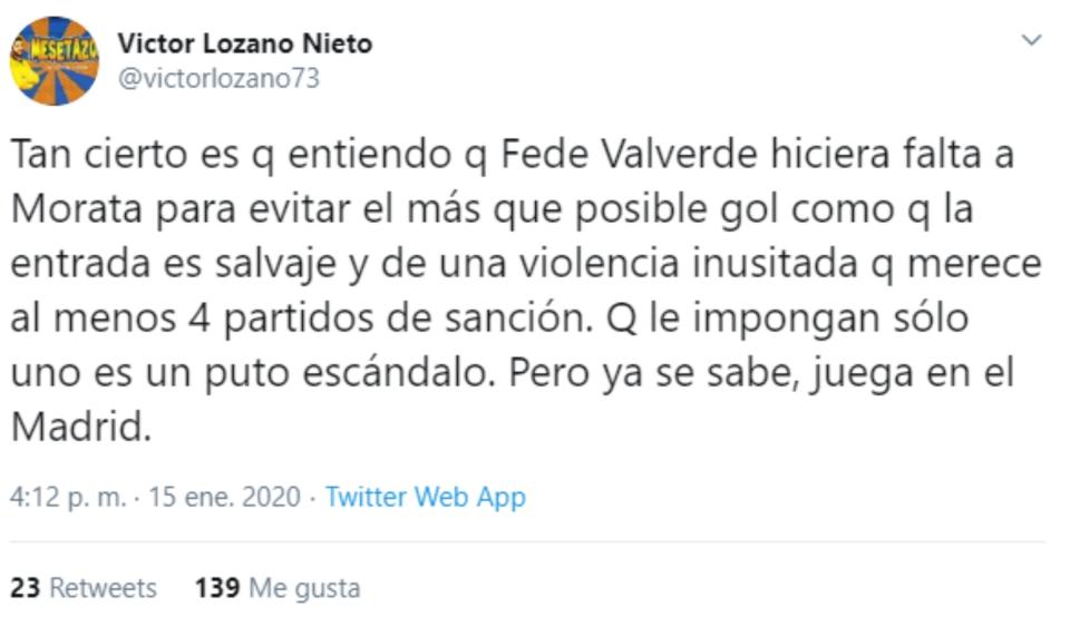 Críticas por la sanción de un partido a Fede Valverde tras su expulsión