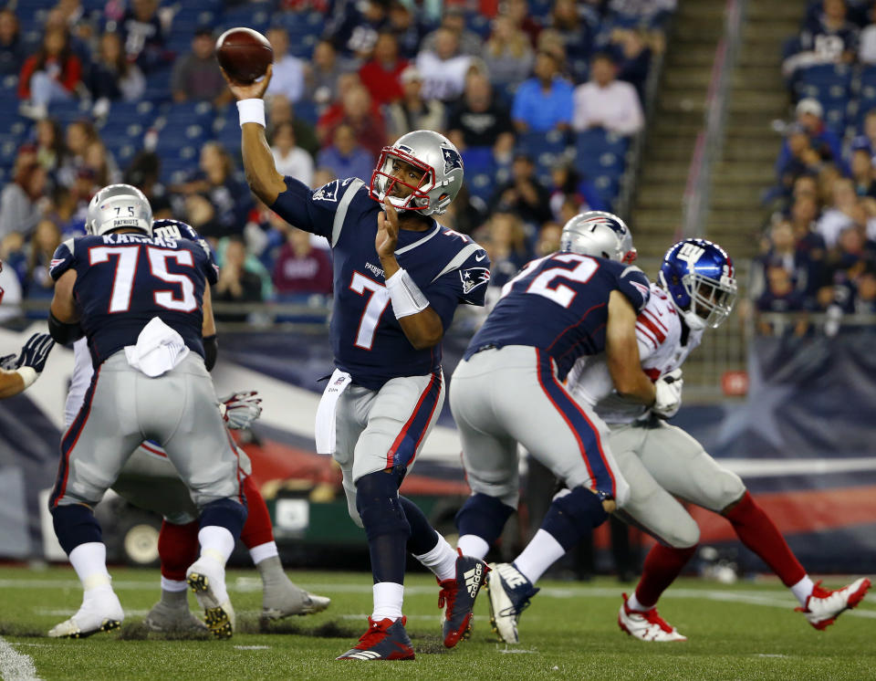 Jacoby Brissett was traded by the Patriots to the Colts on Saturday afternoon. (AP)