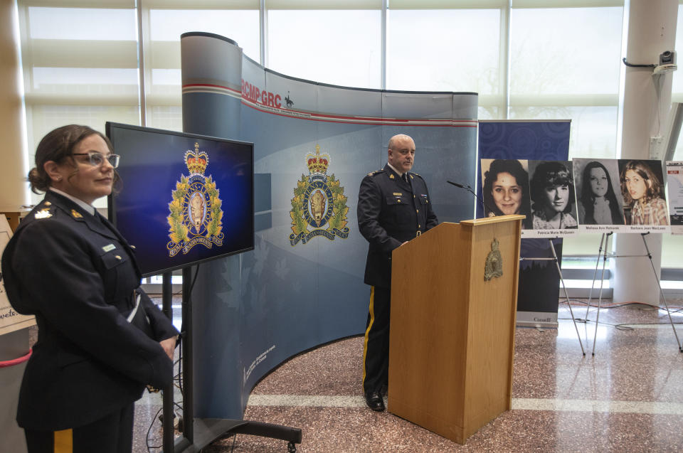 RCMP Superintendent serious crimes branch David Hall speaks about Alberta RCMP linking four historical homicides to deceased serial killer Gary Allen Srery during a press conference in Edmonton, Friday, May 17, 2024. (Jason Franson/The Canadian Press via AP)