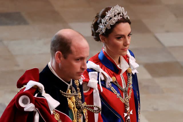 PHIL NOBLE/POOL/AFP via Getty Images Prince William and Kate Middleton arrive at Westminster Abbey for the coronation of King Charles and Queen Camilla.