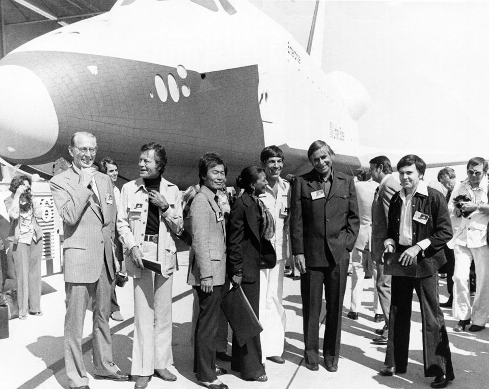 Cast of Star Trek at the unveiling of the space shuttle Enterprise