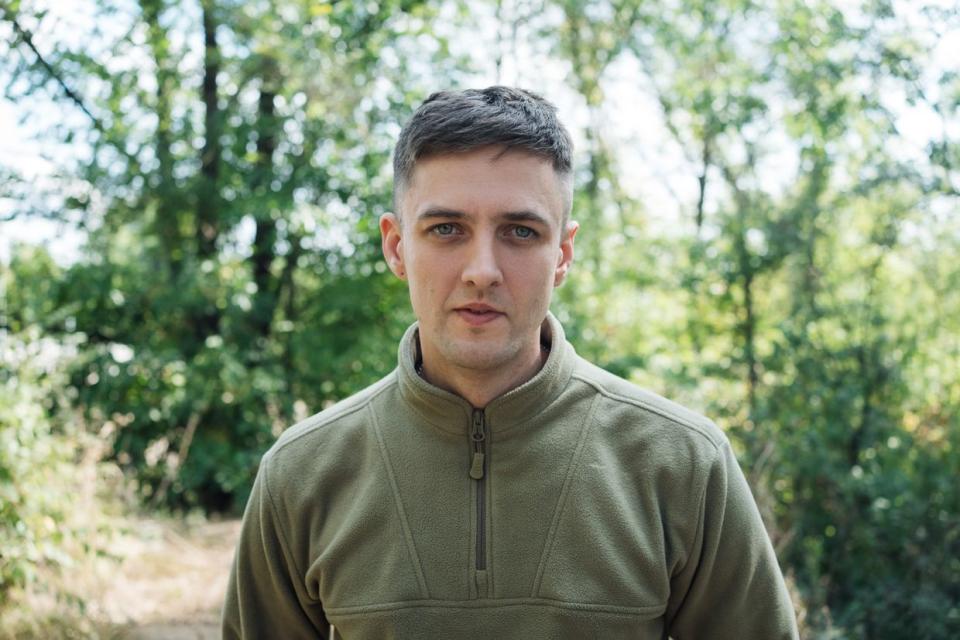 Vyacheslav "Arkush," a soldier from the 47th Brigade, photographed near their military camp in Zaporizhia Oblast on Sept. 12, 2023. (Anastasia Vlasova/Kyiv Independent)