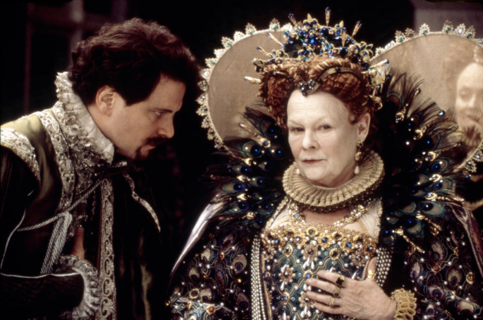 Judi Dench in full court dress as Queen Elizabeth I