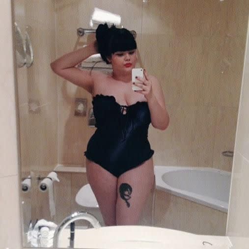 Abbie is a big advocate for body love, posting this swimsuit snap on her blog of her 