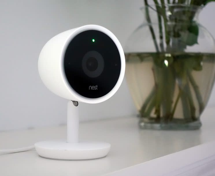 The Nest Cam IQ has a tilting neck and a speaker on the back.