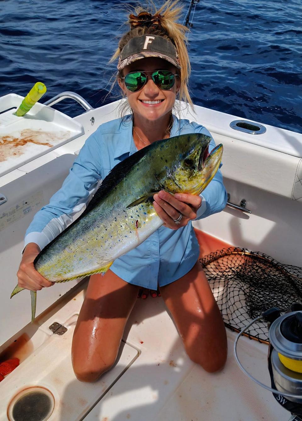 Amanda Holly, WFLA Tampa News Channel 8 Meteorologist, caught this mahi mahi on cut squid rigged on a jig head while fishing 40 miles offshore of Sarasota recently.