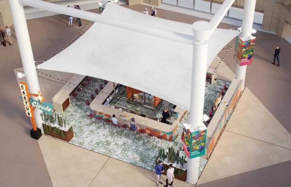 A rendering of Cactus to Clouds, a planned bar and restaurant at Palm Springs International Airport.
