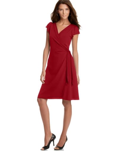 Studio M Dress, Flutter Sleeve Matte Jersey Wrap, $69.98