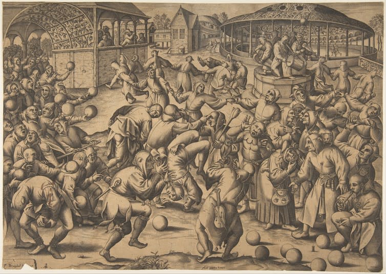 <span class="caption">The festival of fools.</span> <span class="attribution"><a class="link " href="http://www.metmuseum.org/art/collection/search/371790" rel="nofollow noopener" target="_blank" data-ylk="slk:Pieter van der Heyden/ The Met/Archive;elm:context_link;itc:0;sec:content-canvas">Pieter van der Heyden/ The Met/Archive</a></span>