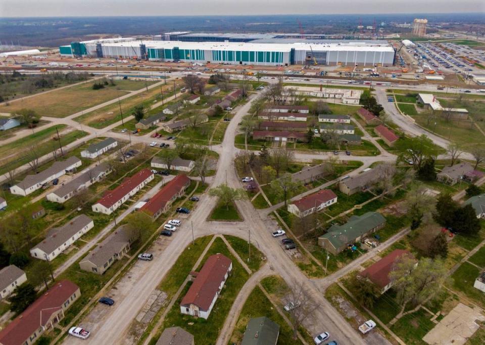 Panasonic’s new $4 billion electric vehicle battery plant is rising south of Clearview Village, which opened in 1943 as Sunflower Village to be “temporary” housing for workers at the Sunflower Ordnance Work.