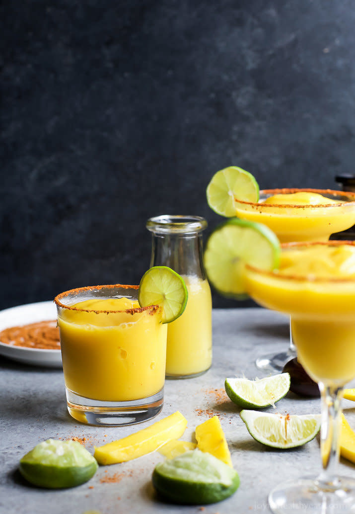 <strong>Get the <a href="https://www.joyfulhealthyeats.com/frozen-mango-margarita-recipe/" target="_blank">Frozen Mango Margarita</a> recipe from Joyful Healthy Eats</strong>