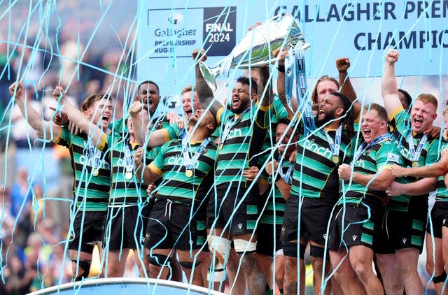 Northampton celebrate their Gallagher Premiership title win