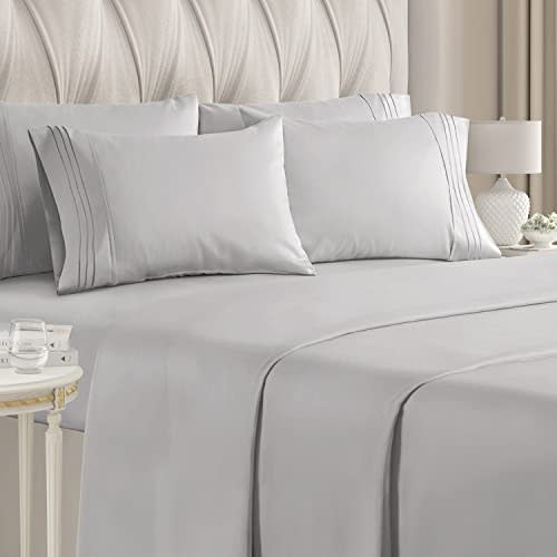 King Size Sheet Set - 6 Piece Set - Hotel Luxury Bed Sheets - Extra Soft - Deep Pockets - Easy Fit - Wrinkle Free - Breathable & Cooling Sheets - Gray - Light Grey Bed Sheets - Flat Sheets