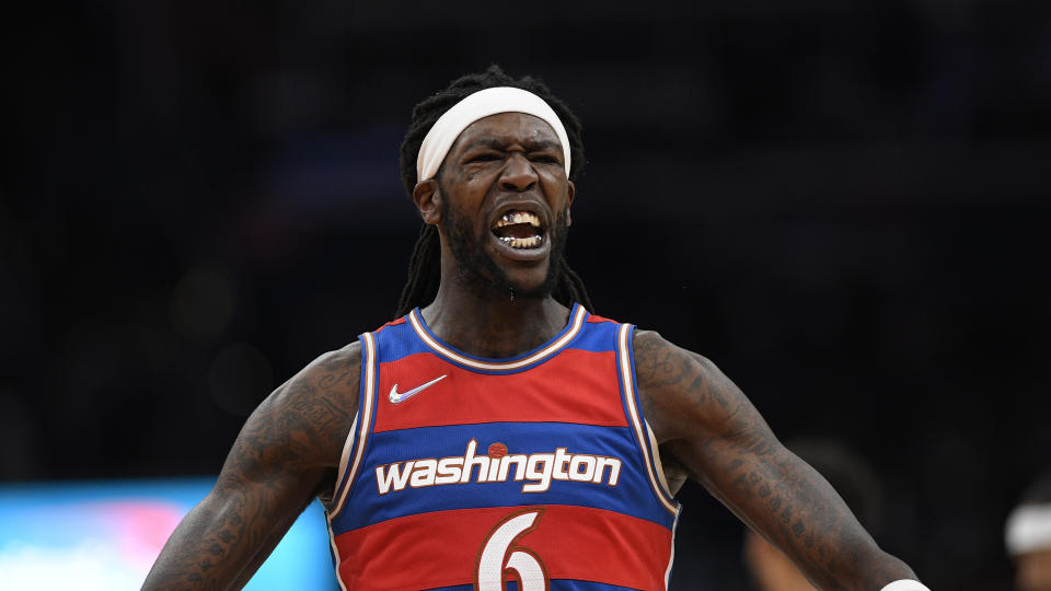 Washington Wizards center Montrezl Harrell yells out. 