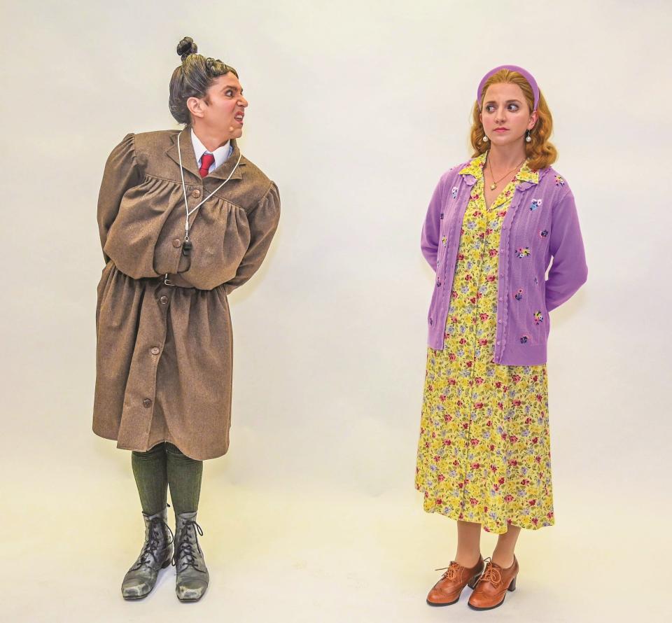 From left, Matthew Alvin Brown plays Trunchbull and Olivia Yokers plays Miss Honey in Lyric Theatre of Oklahoma's production of the musical "Matilda." Performances are June 21-26 at the Civic Center Music Hall.