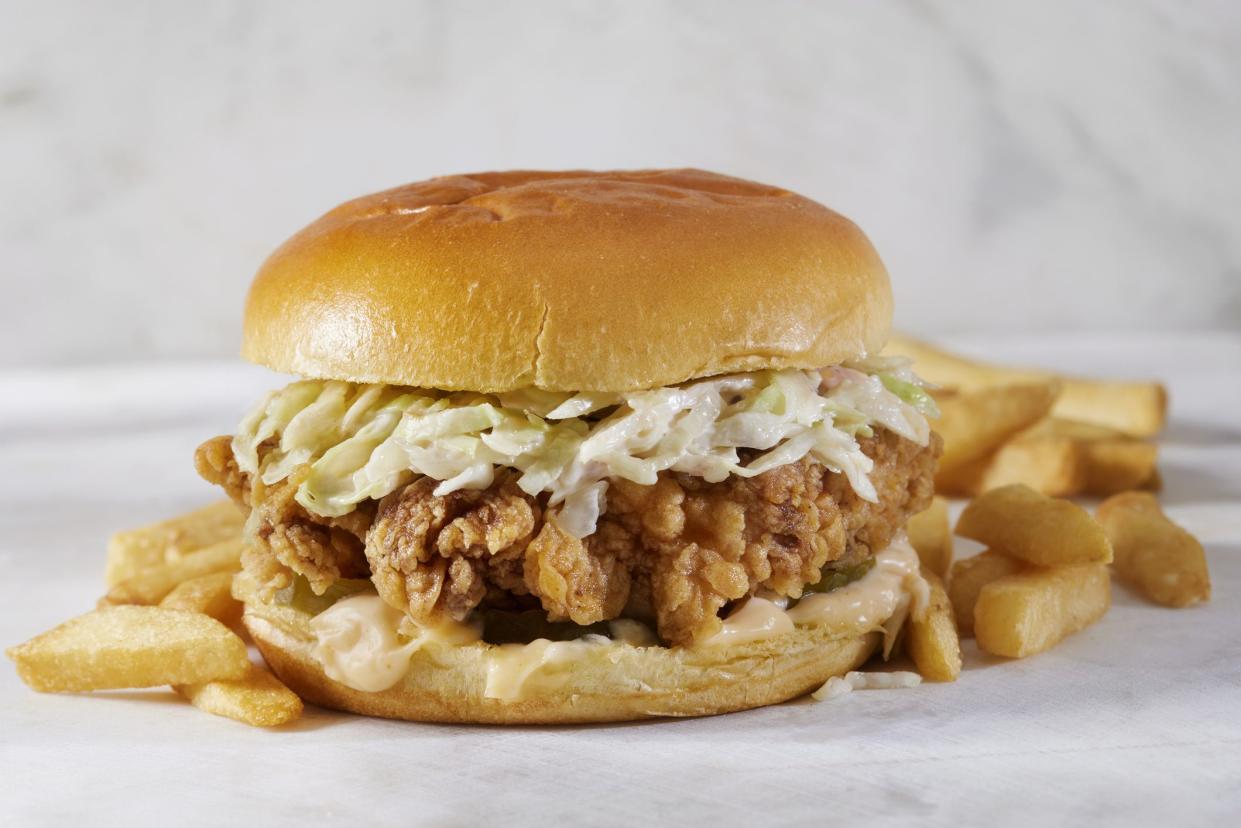 Spicy Crispy Fried Chicken Burger with  Lettuce, Mayo and French Fries