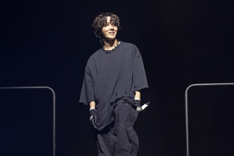 FILE - J-Hope performs at the Lollapalooza Music Festival in Chicago on July 31, 2022. The South Korean songwriter and member BTS, will perform on ABC's “New Year’s Rockin’ Eve.” (Photo by Rob Grabowski/Invision/AP, File)