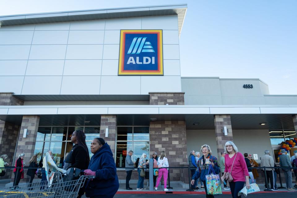 Shoppers visit Aldi on the morning of their grand opening on Feb. 1, 2024 in Phoenix.