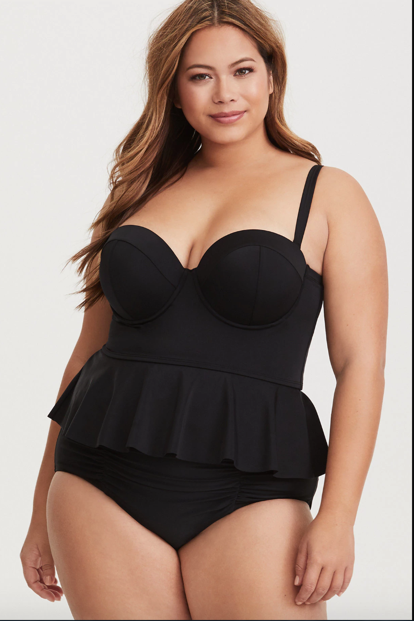 Black Push-Up Multiway Peplum Midkini