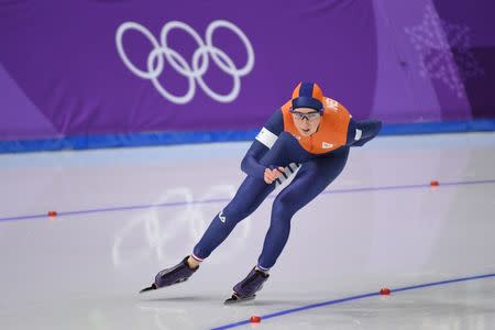 Feb 16, 2018; Pyeongchang, South Korea; Annouk van der Weijden (NED) competes in the 5,000m ladies speed skating event during the Pyeongchang 2018 Olympic Winter Games at Gangneung Ice Arena. Mandatory Credit: Andrew P. Scott-USA TODAY Sports