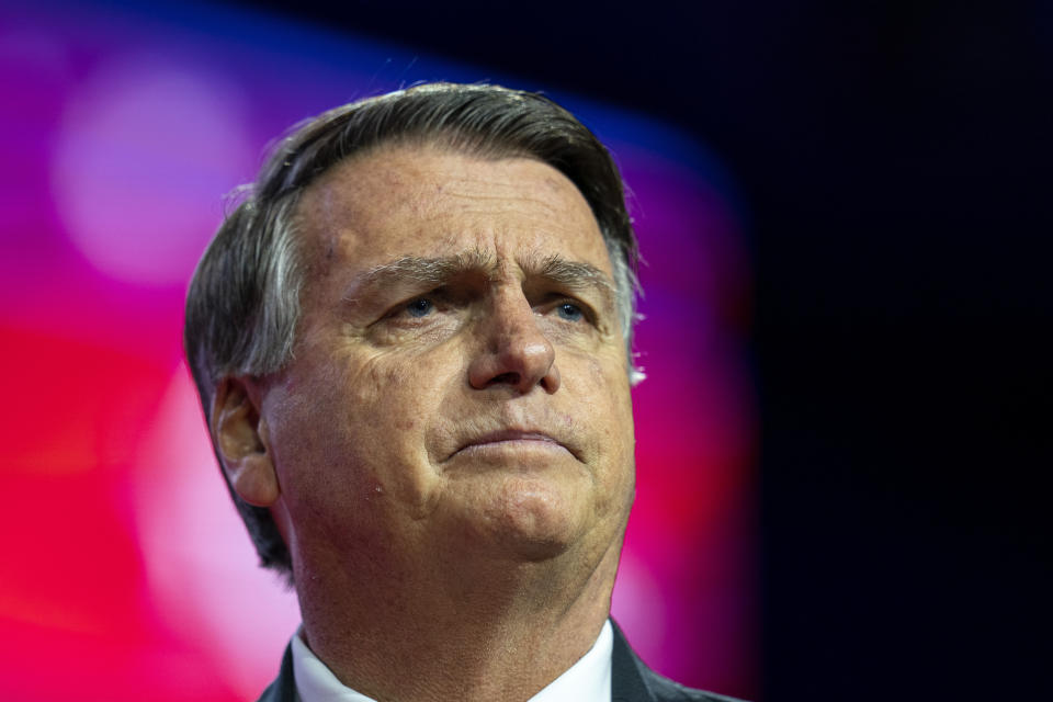Former Brazilian President Jair Bolsonaro speaks at the Conservative Political Action Conference, CPAC 2023, Saturday, March 4, 2023, at National Harbor in Oxon Hill, Md. (AP Photo/Alex Brandon)