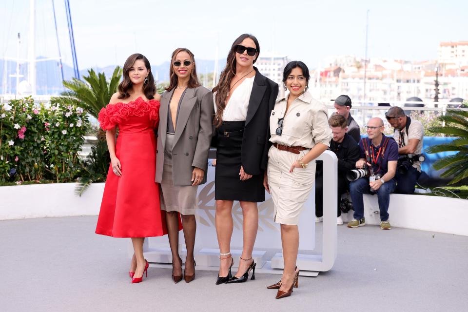 Selena Gomez, Zoe Saldaña, Karla Sofía Gascón, and Adriana Paz at Cannes