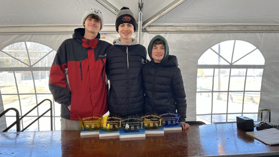 Clinton Middle School team Dandruff, comprised of Cole Hillegonds, Jacob Pizio and Broden Manchester, won first place overall and qualified for a slot in the international competition during the Michigan Regional SeaPerch Underwater Robotics Competition March 18 at the University of Michigan in Ann Arbor.