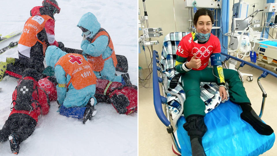 Seen here, Aussie snowboarder Belle Brockhoff recovering in hospital after her terrifying Winter Games crash. 