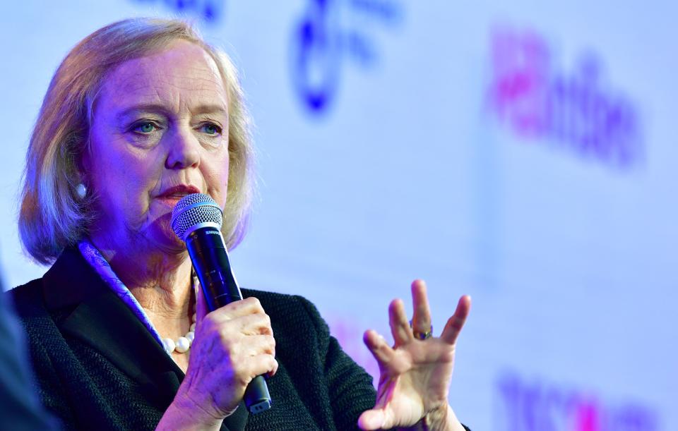 Meg Whitman, CEO of streaming service Quibi, speaks at WSJ Tech Live 2019 in Laguna Beach, California on October 22, 2019. (Photo by Frederic J. BROWN / AFP) (Photo by FREDERIC J. BROWN/AFP via Getty Images)