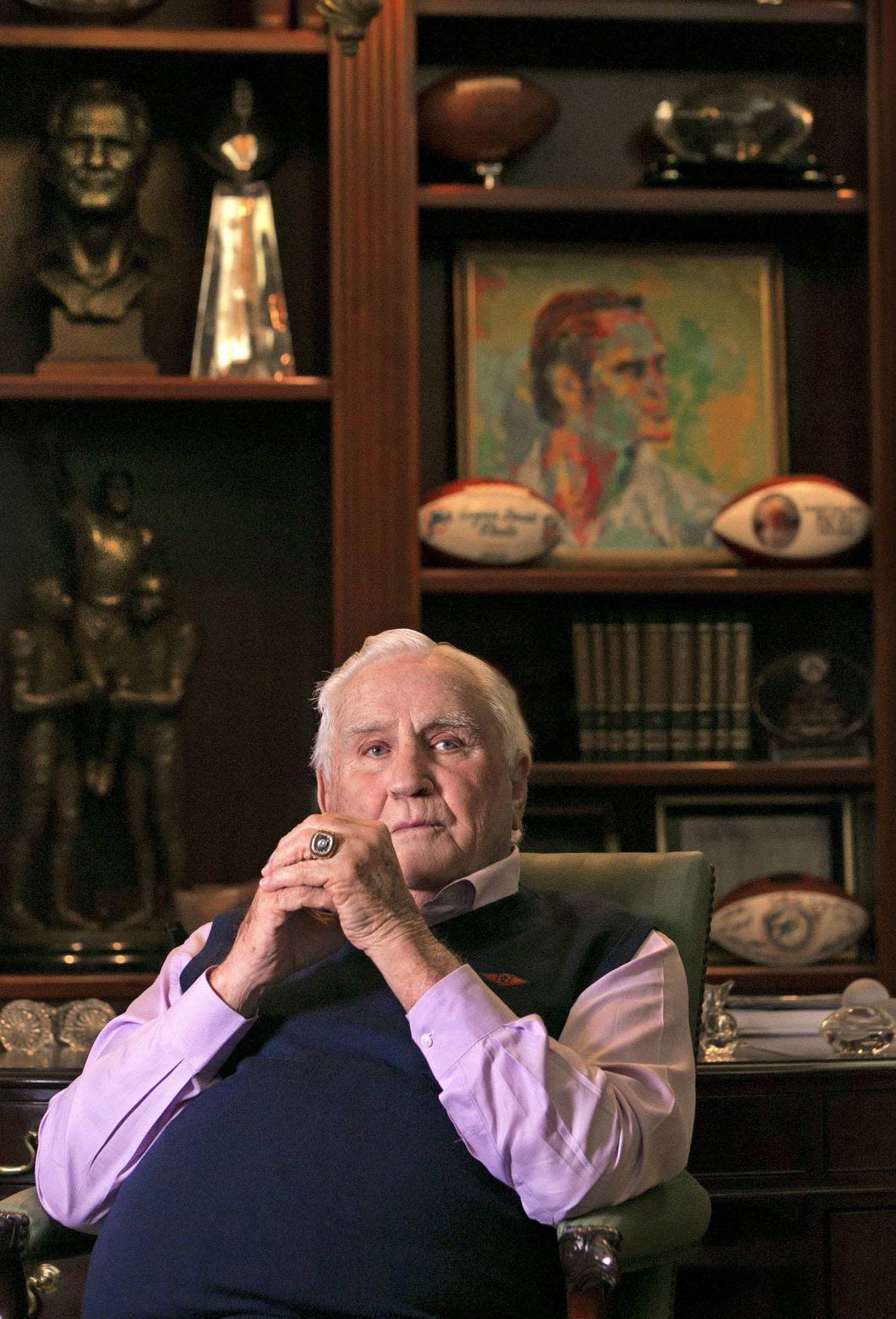 Former Miami Dolphins Coach, Don Shula in his office at his home on Indian Creek Island on Miami Beach on Tuesday, June 2, 2015.