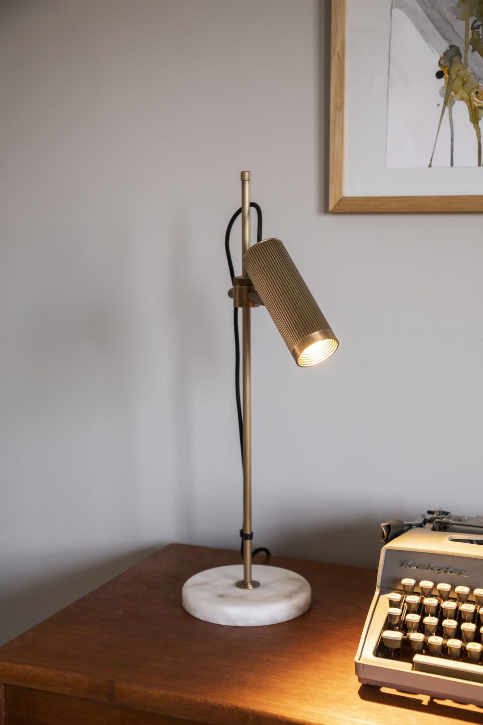 spot desk light antique brass and travertine