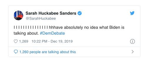 The since-deleted tweet by Sarah Huckabee Sanders.