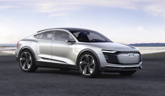 The Audi e-tron Sportback concept vehicle, a crossover SUV with a curved, coupe-like roofline.