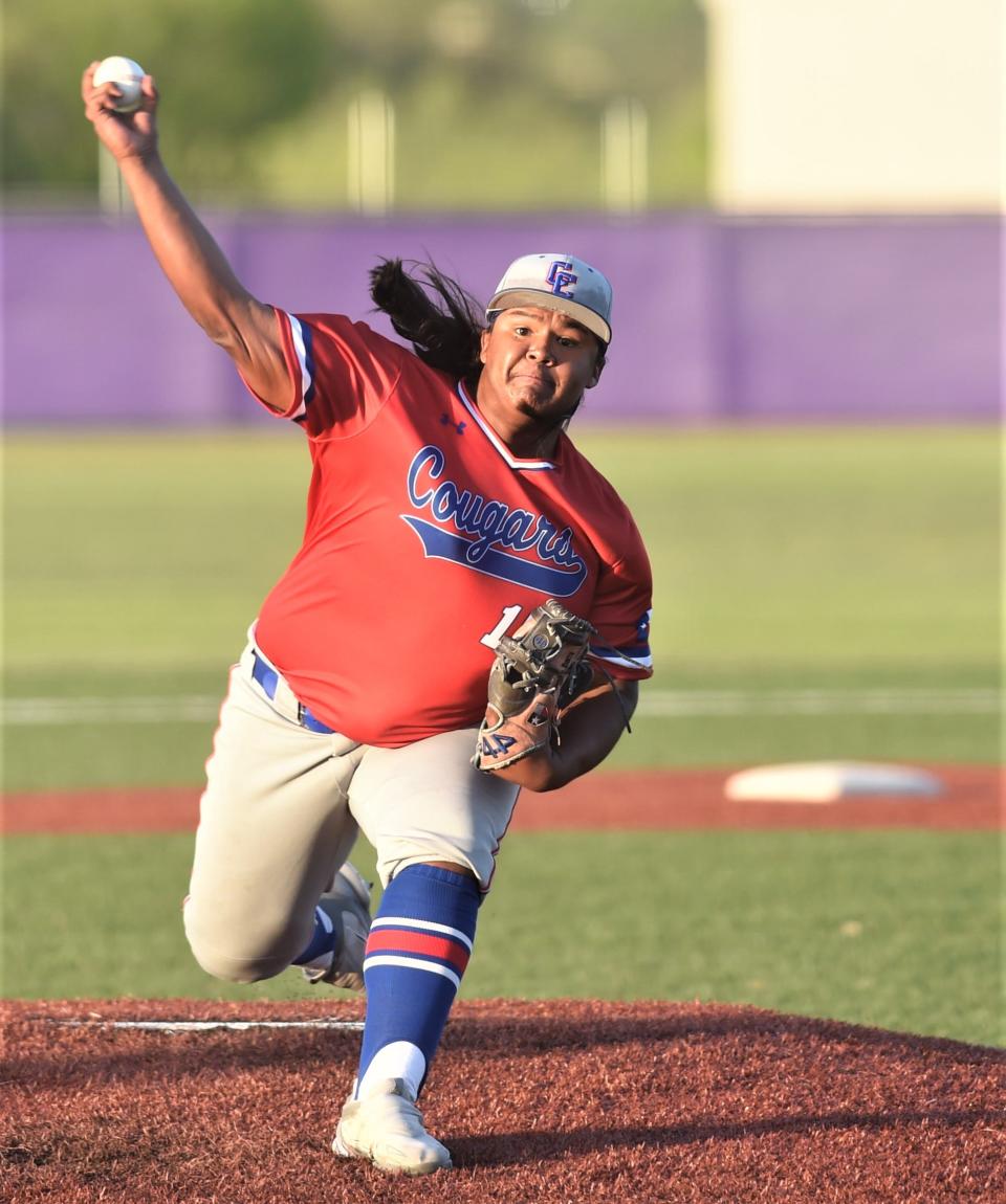 Abilene Cooper Alejandro Ibarra throws a pitch to a Wylie batter in the second inning.