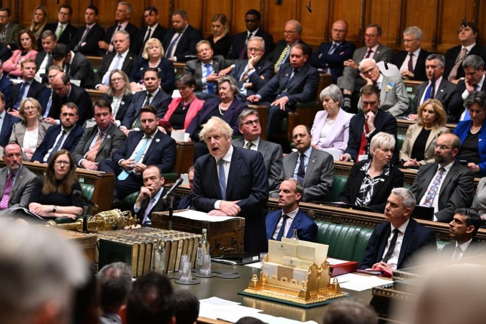 Prime Minister Boris Johnson during a statement on the Sue Gray Report in the House of Commons (UK Parliament/Jessica Taylor/PA) (PA Media)