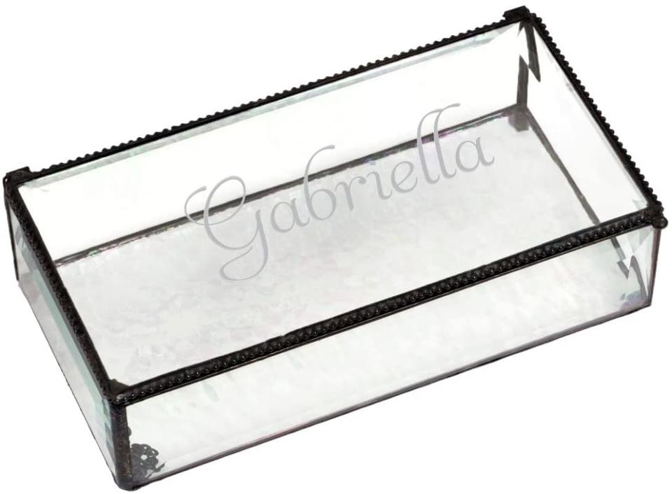 J Devlin Personalized Large Clear Beveled Glass Jewelry Box 