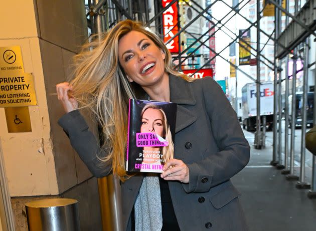 Crystal Hefner shows off her new memoir outside CBS Studio last week in New York City.