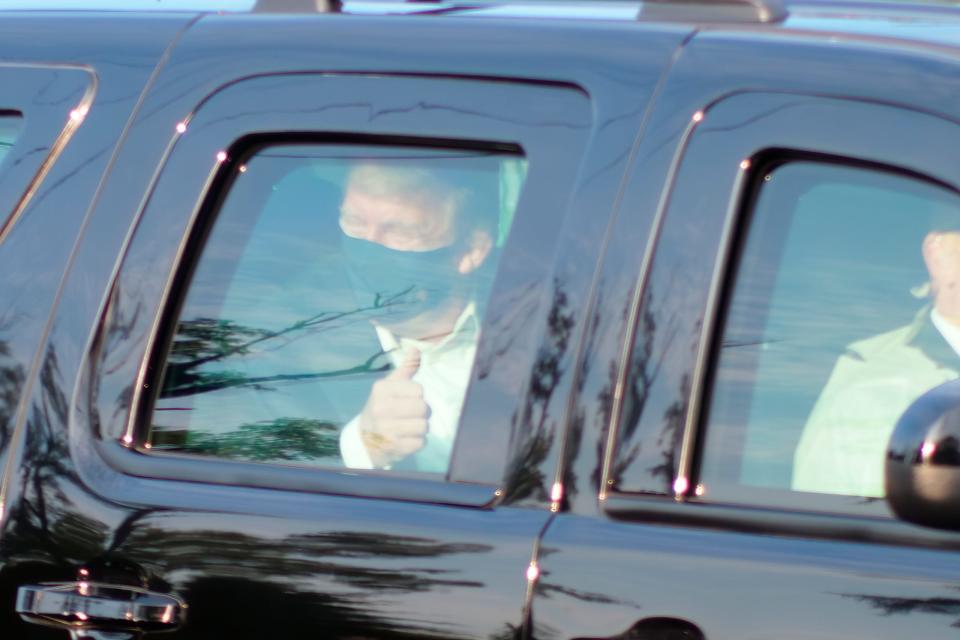 President Donald Trump on Oct. 4, 2020, outside Walter Reed National Military Medical Center in Bethesda, Maryland.