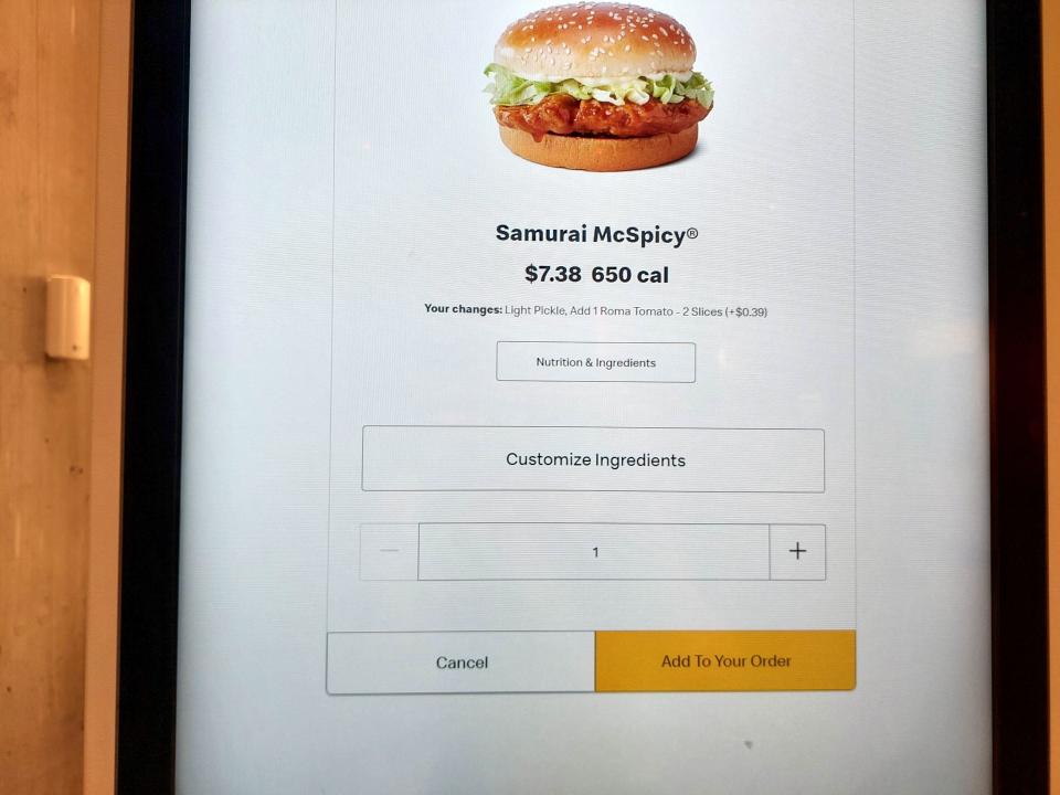 Digital order kiosk at the McDonald's global kitchen in Chicago