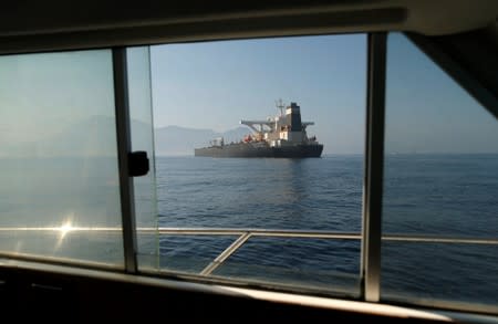 Iranian oil tanker Grace 1 sits anchored in the Strait of Gibraltar