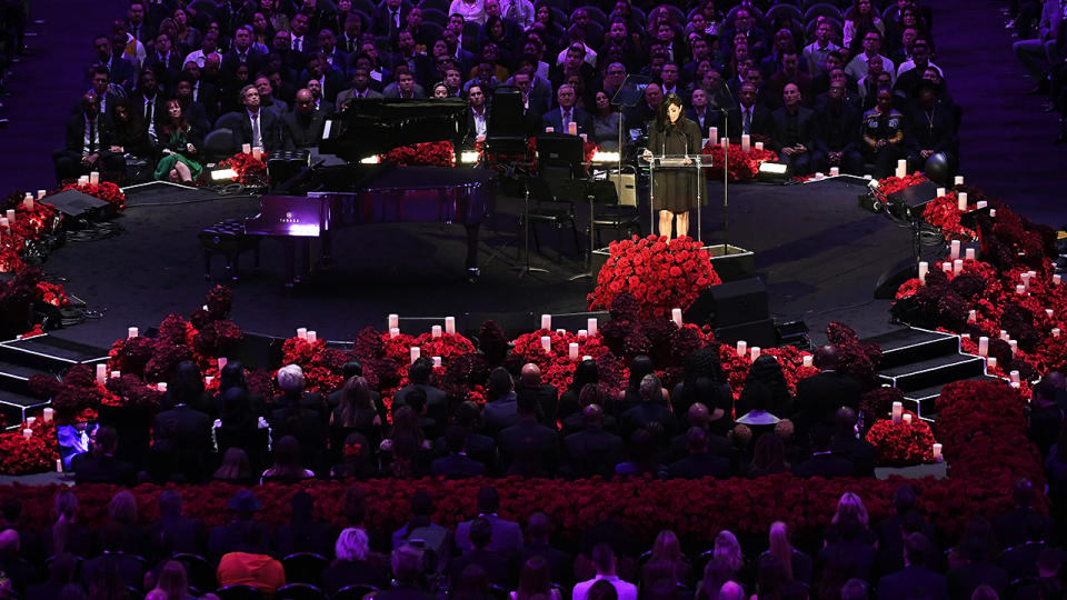 Vanessa Bryant, pictured here speaking during The Celebration of Life for Kobe and Gianna Bryant at Staples Centre.